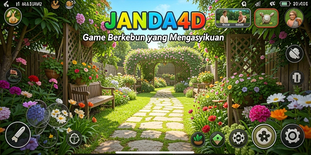 Gameplay JANDA4D menampilkan aktivitas berkebun yang seru dan interaktif.