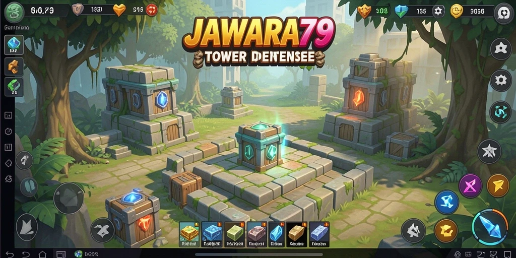 Tampilan gameplay seru di JAWARA79 dengan strategi Tower Defense.